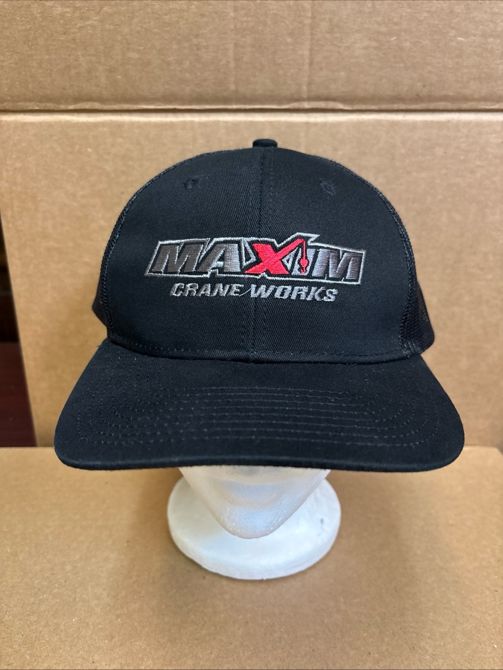 Maxim Crane Works Black Trucker Hat Cap Mesh Snapback Construction Men’s